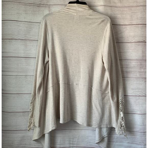 Bobeau Cream Cardigan Sweater Lace Detail Draped Front Long Sleeves Size Large - Picture 5 of 16